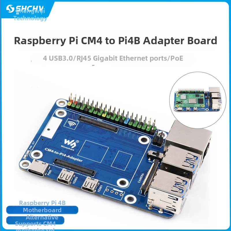 Adaptérová doska Raspberry Pi CM4 na Pi 4B so štyrmi portami USB 3.0 / RJ45 Ethernet