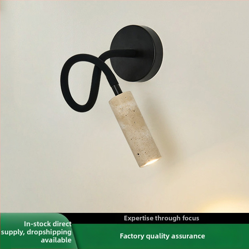 Žltá travertínová nástenná lampa na pracovňu, štýl Wabi-Sabi, nastaviteľné nočné svetlo