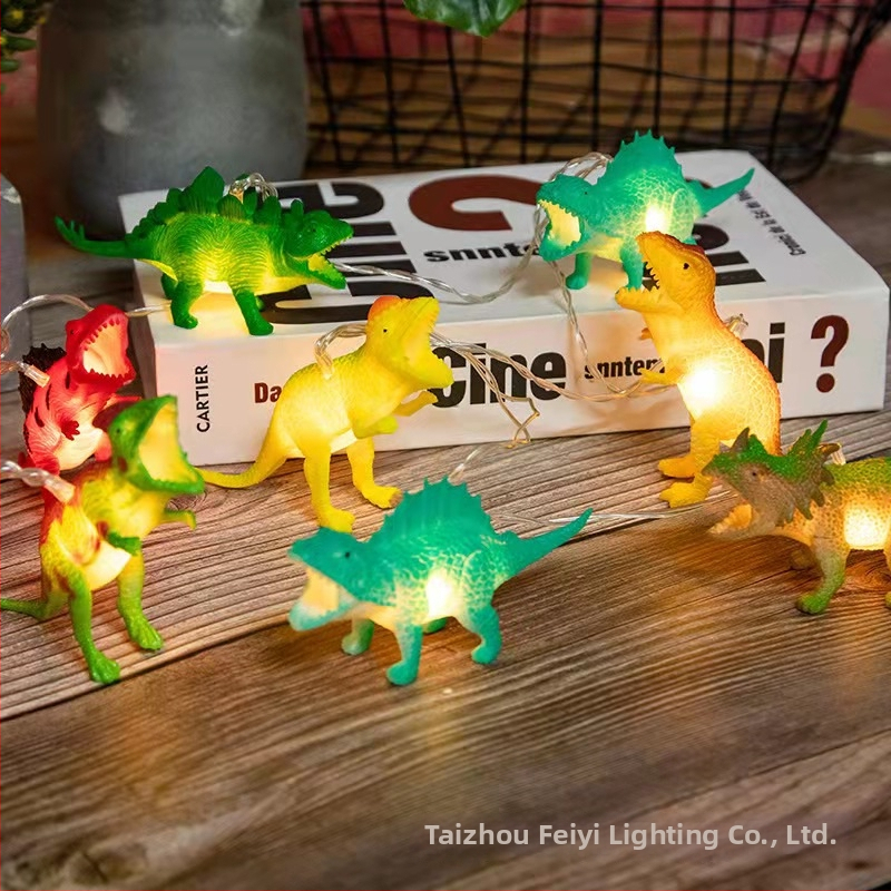 LED dinosaurie reťazové svetlá do detskej izby, motív kreslených zvieratiek, 1,5 m, 10 LED diód, IP43, batériový box