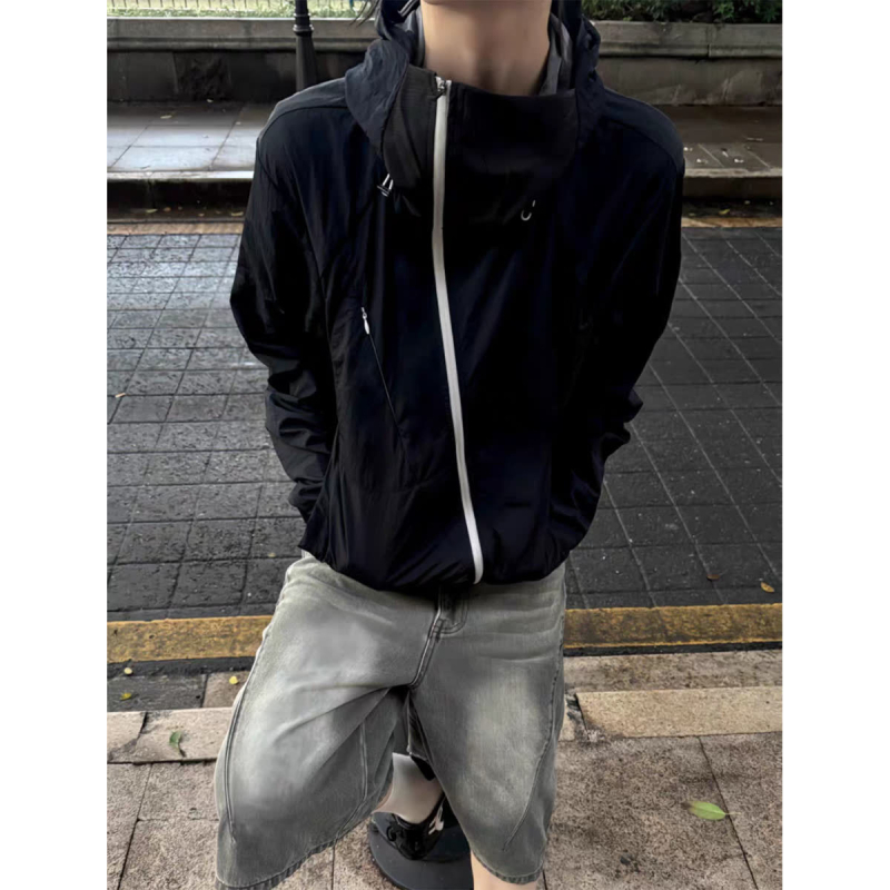 Ανδρικό καλοκαιρινό ελαφρύ μπουφάν ποδηλασίας με Ice Silk ύφασμα, κουκούλα και UV προστασία