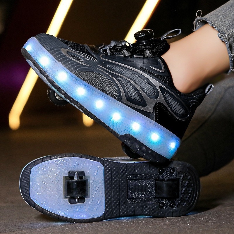 Pantofi cu role pentru copii, cu două roți, LED, încărcare USB, pentru exterior