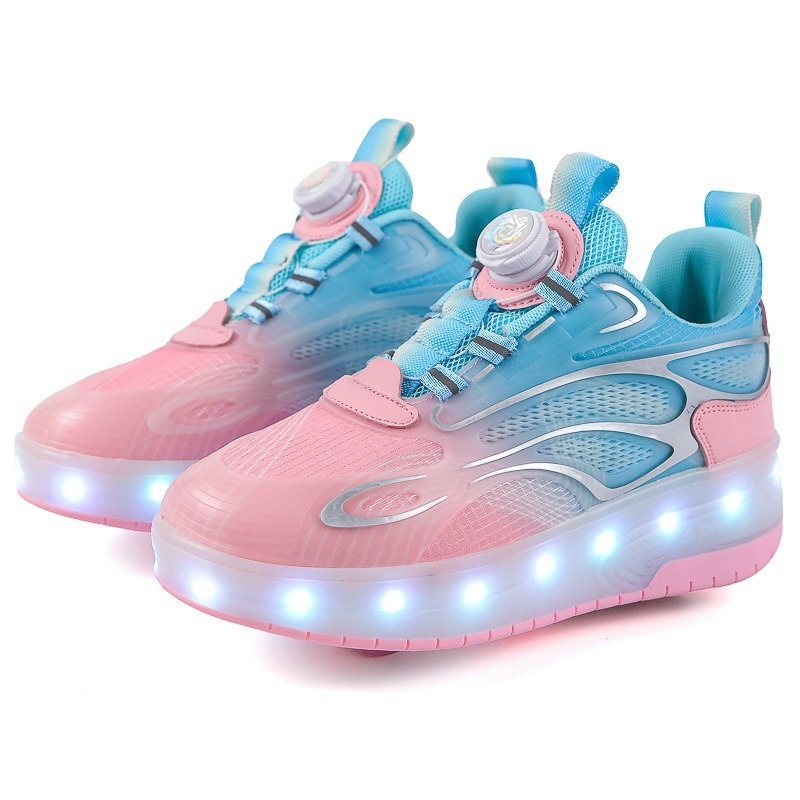 Pantofi cu role pentru copii, cu două roți, LED, încărcare USB, pentru exterior