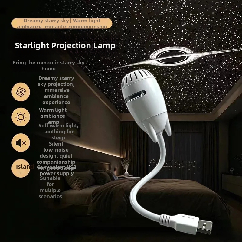 Nočné svetlo s HD projekciou hviezdnej oblohy a nastaviteľným zaostrením, nočné svetlo šetrné k očiam, napájané cez USB, hlasom ovládané atmosférické svetlo do auta