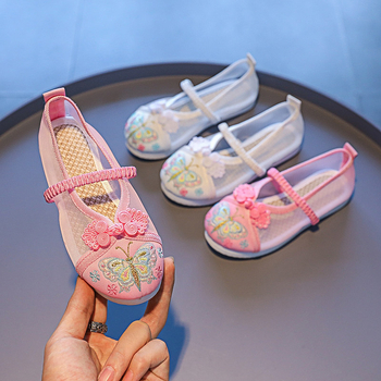 Pantofi de vară pentru copii, cu broderie, stil Hanfu, cu decupaje