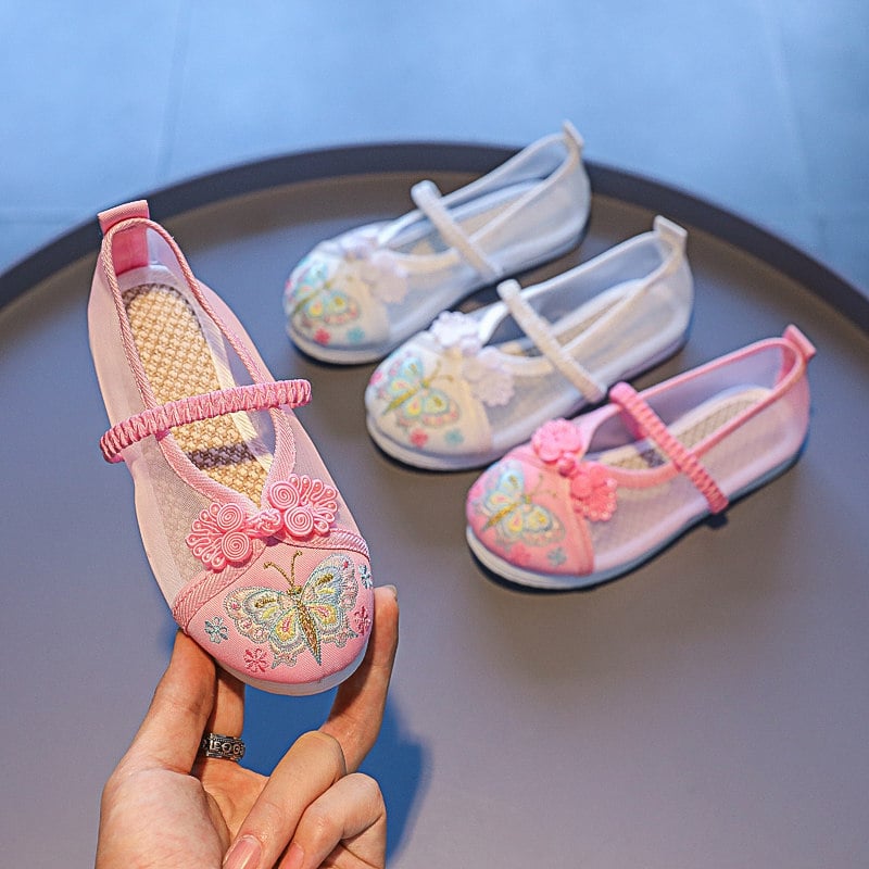 Pantofi de vară pentru copii, cu broderie, stil Hanfu, cu decupaje