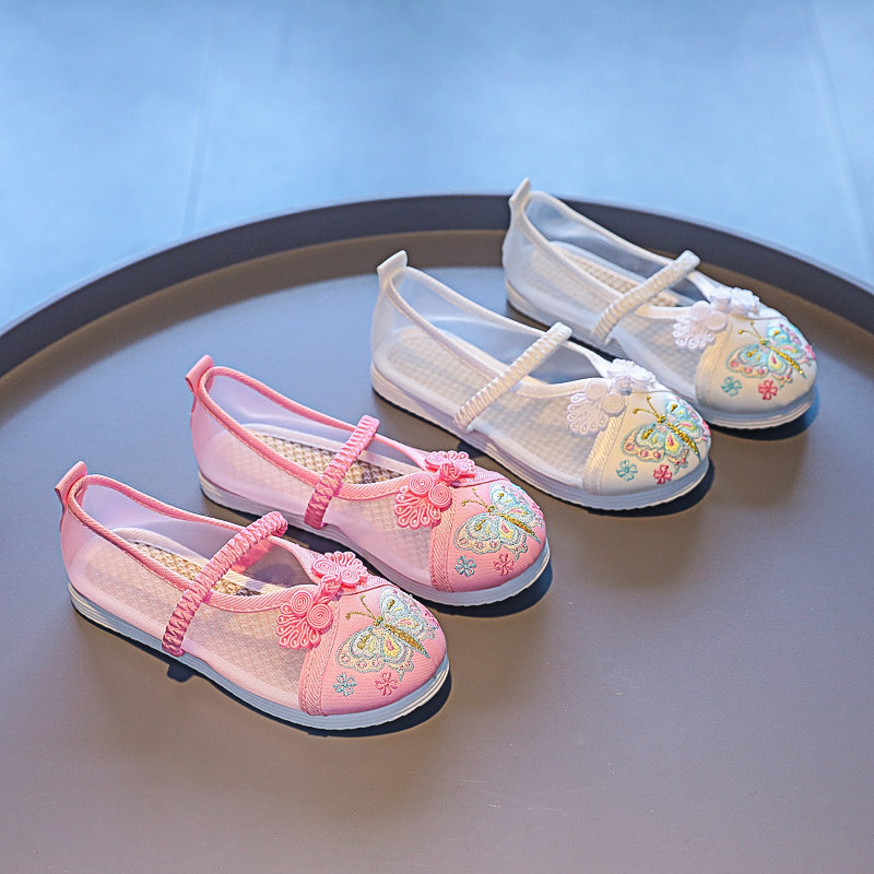 Pantofi de vară pentru copii, cu broderie, stil Hanfu, cu decupaje