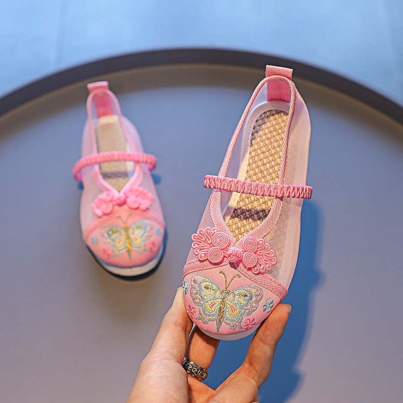 Pantofi de vară pentru copii, cu broderie, stil Hanfu, cu decupaje
