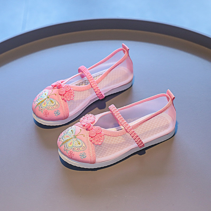 Pantofi de vară pentru copii, cu broderie, stil Hanfu, cu decupaje