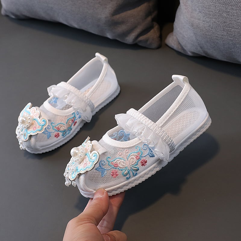 Pantofi Hanfu pentru fete — brodate, talpă moale, stil chinezesc, primăvară-toamnă