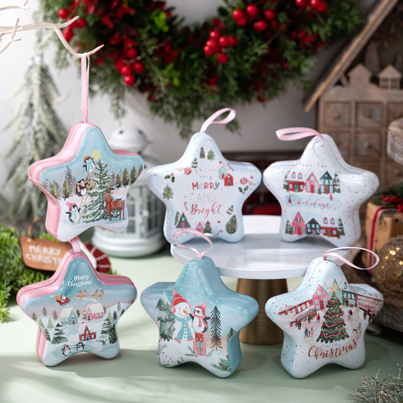 Haobei Νέα Χριστουγεννιάτικη μεταλλική θήκη καραμέλες με κορδόνι σε σχέδιο καρτούν