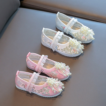 Pantofi Hanfu pentru fete — încălțăminte pentru copii în stil antic, broderie, încălțăminte tradițională etnică, pantofi din pânză în stil Beijing, pantofi pentru micile prințese în stil cheongsam