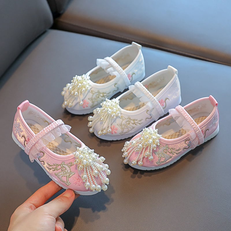 Pantofi Hanfu pentru fete — încălțăminte pentru copii în stil antic, broderie, încălțăminte tradițională etnică, pantofi din pânză în stil Beijing, pantofi pentru micile prințese în stil cheongsam