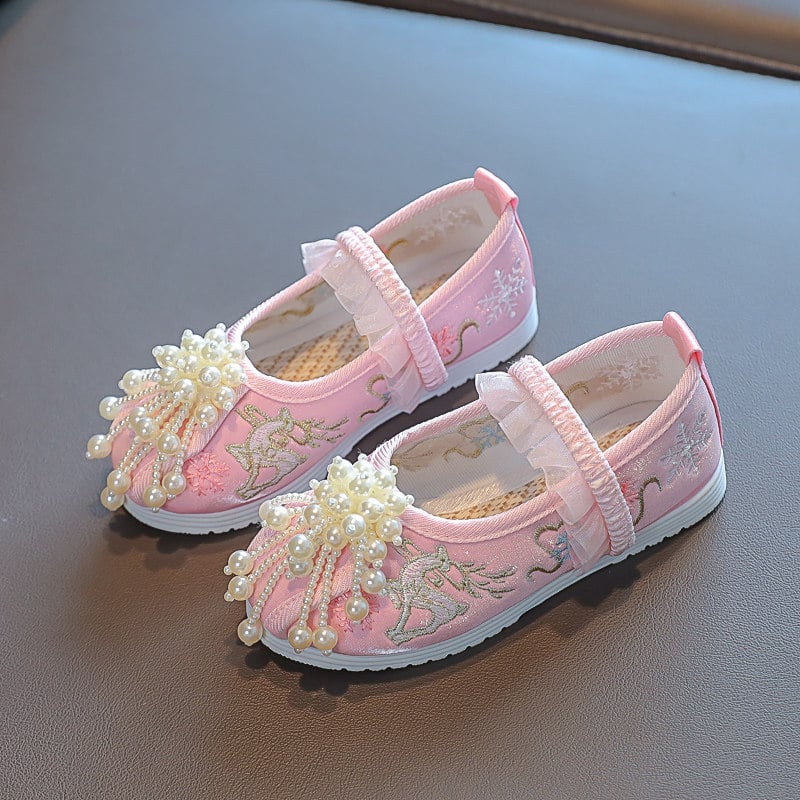 Pantofi Hanfu pentru fete — încălțăminte pentru copii în stil antic, broderie, încălțăminte tradițională etnică, pantofi din pânză în stil Beijing, pantofi pentru micile prințese în stil cheongsam