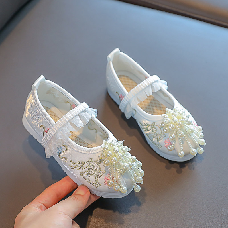 Pantofi Hanfu pentru fete — încălțăminte pentru copii în stil antic, broderie, încălțăminte tradițională etnică, pantofi din pânză în stil Beijing, pantofi pentru micile prințese în stil cheongsam