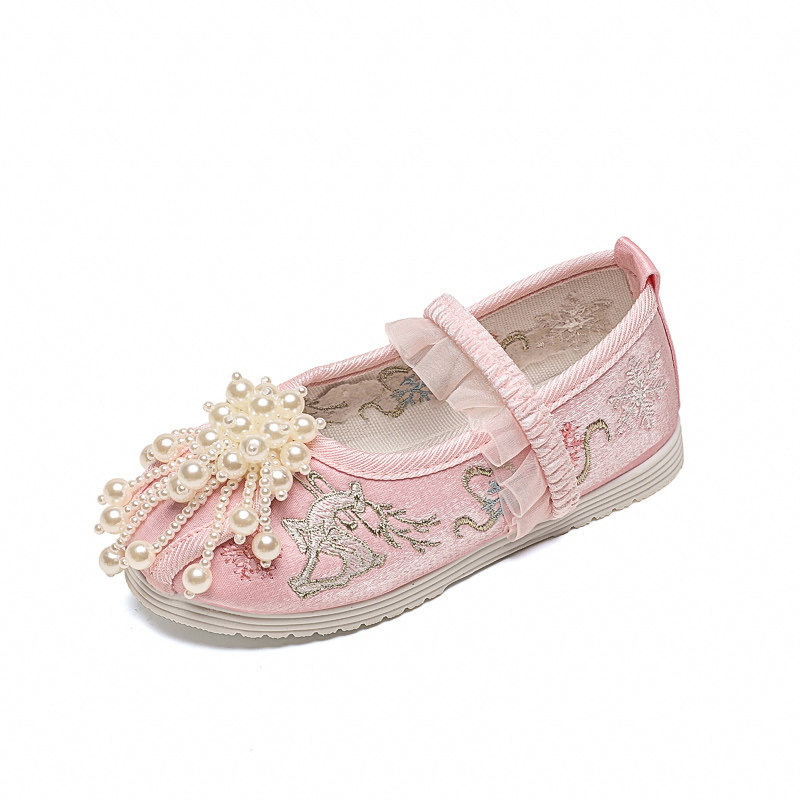 Pantofi Hanfu pentru fete — încălțăminte pentru copii în stil antic, broderie, încălțăminte tradițională etnică, pantofi din pânză în stil Beijing, pantofi pentru micile prințese în stil cheongsam
