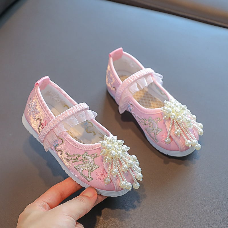 Pantofi Hanfu pentru fete — încălțăminte pentru copii în stil antic, broderie, încălțăminte tradițională etnică, pantofi din pânză în stil Beijing, pantofi pentru micile prințese în stil cheongsam