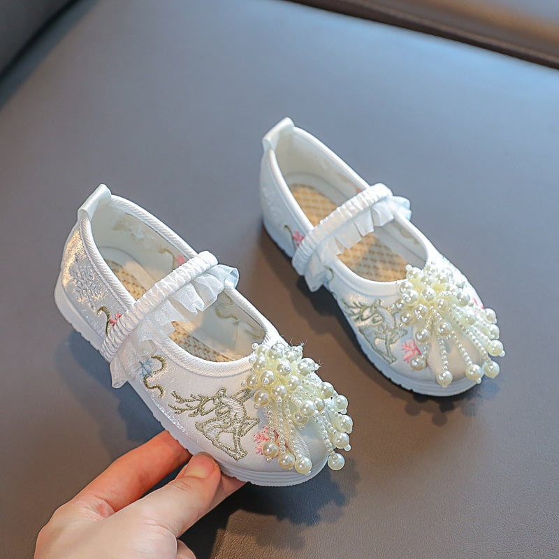 Pantofi Hanfu pentru fete — încălțăminte pentru copii în stil antic, broderie, încălțăminte tradițională etnică, pantofi din pânză în stil Beijing, pantofi pentru micile prințese în stil cheongsam