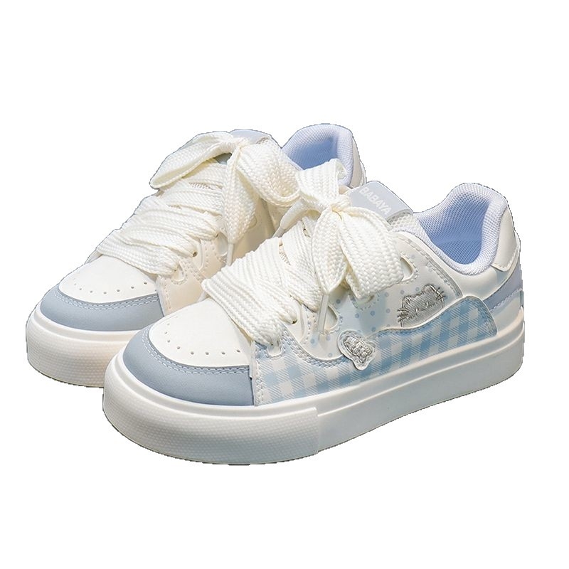 Baba Duck Adidași pentru copii, model în carouri, albi, talpă plată, casual, primăvara 2026