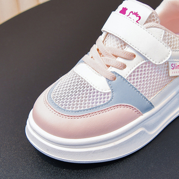 Pantofi sport copii, din plasă respirabilă, cu Velcro, talpă plată, adidași albi