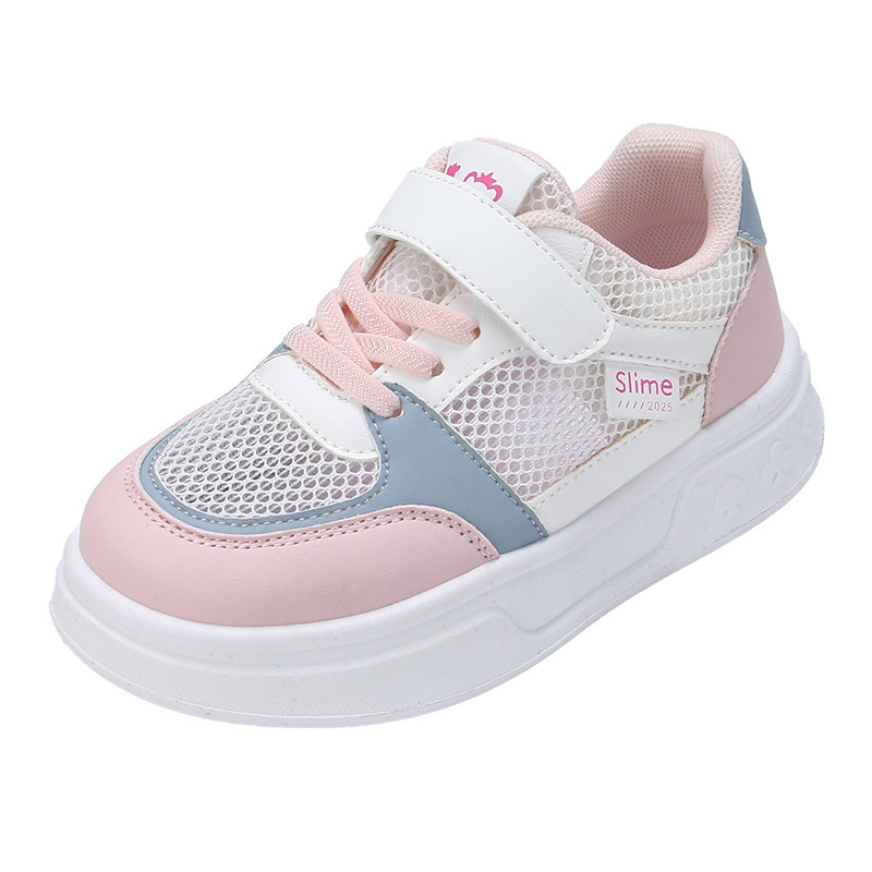 Pantofi sport copii, din plasă respirabilă, cu Velcro, talpă plată, adidași albi