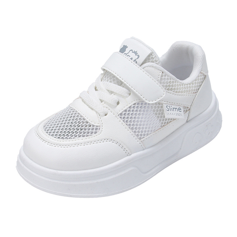 Pantofi sport copii, din plasă respirabilă, cu Velcro, talpă plată, adidași albi
