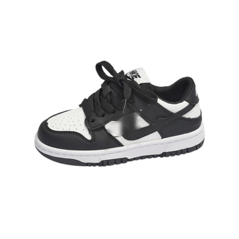 Pantofi sport unisex pentru copii din piele naturală, respirabili, panda negru-alb, blocuri de culoare, croi scurt, Velcro