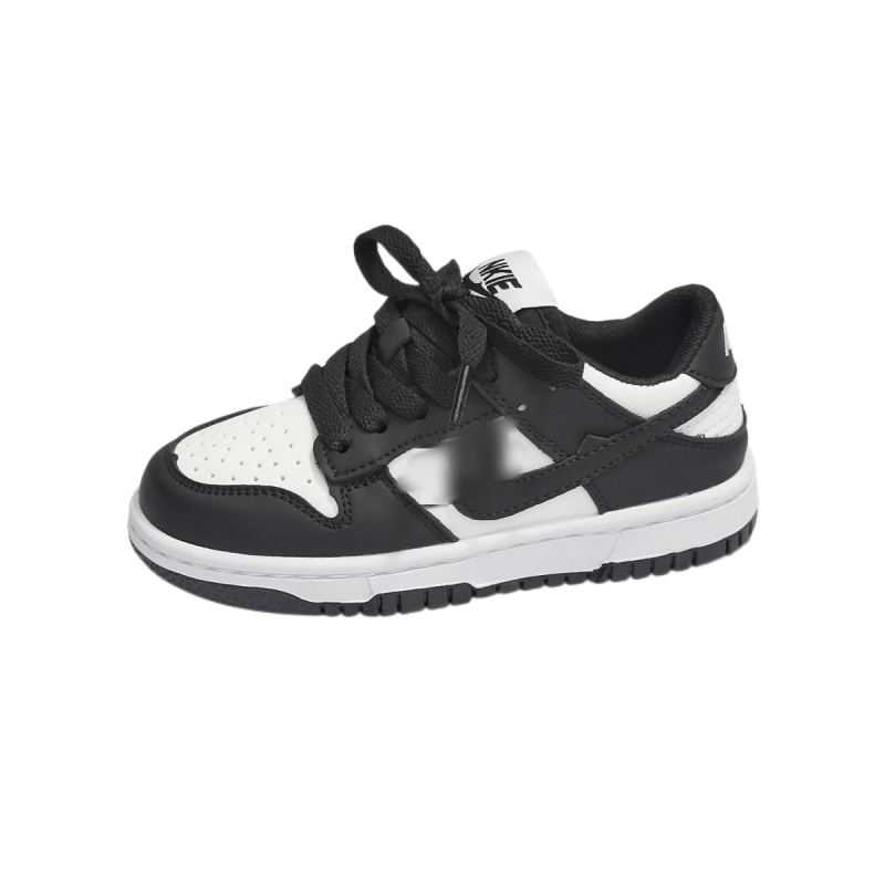 Pantofi sport unisex pentru copii din piele naturală, respirabili, panda negru-alb, blocuri de culoare, croi scurt, Velcro
