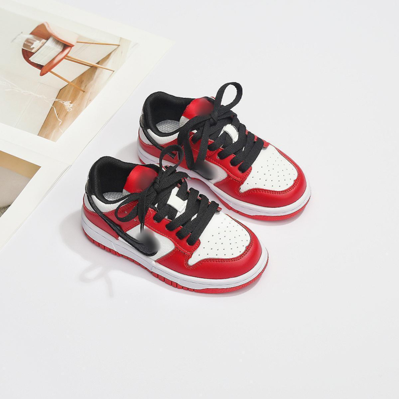 Pantofi sport unisex pentru copii din piele naturală, respirabili, panda negru-alb, blocuri de culoare, croi scurt, Velcro