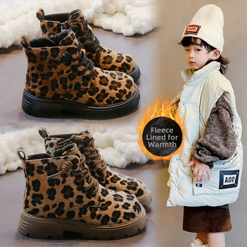 Dievčenské martinky, leopardí vzor, flísová podšívka, retro štýl, mäkká podrážka, pohodlné a všestranné ležérne členkové čižmy na jeseň–zimu 2025