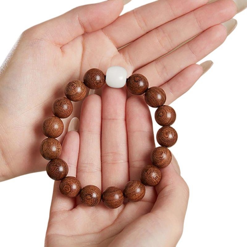 Premium βραχιόλι από χρυσό σανταλόξυλο με λευκές Bodhi χάντρες, φυσικό χειροποίητο, 10mm, σετ 120 τεμάχια
