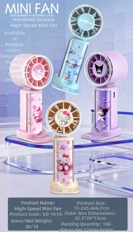 Sanrio φορητός μίνι ανεμιστήρας με Stitch, Mickey και Kuromi – διαφανείς λεπίδες, 3 λεπίδες, USB επαναφορτιζόμενος φορητός ανεμιστήρας