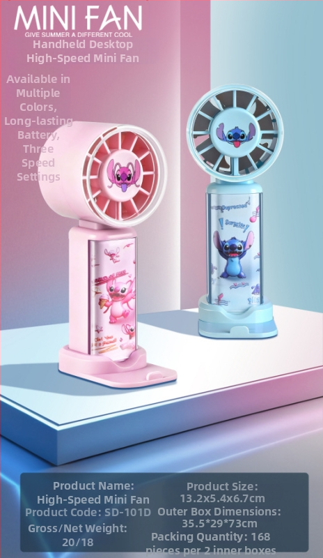 Sanrio φορητός μίνι ανεμιστήρας με Stitch, Mickey και Kuromi – διαφανείς λεπίδες, 3 λεπίδες, USB επαναφορτιζόμενος φορητός ανεμιστήρας