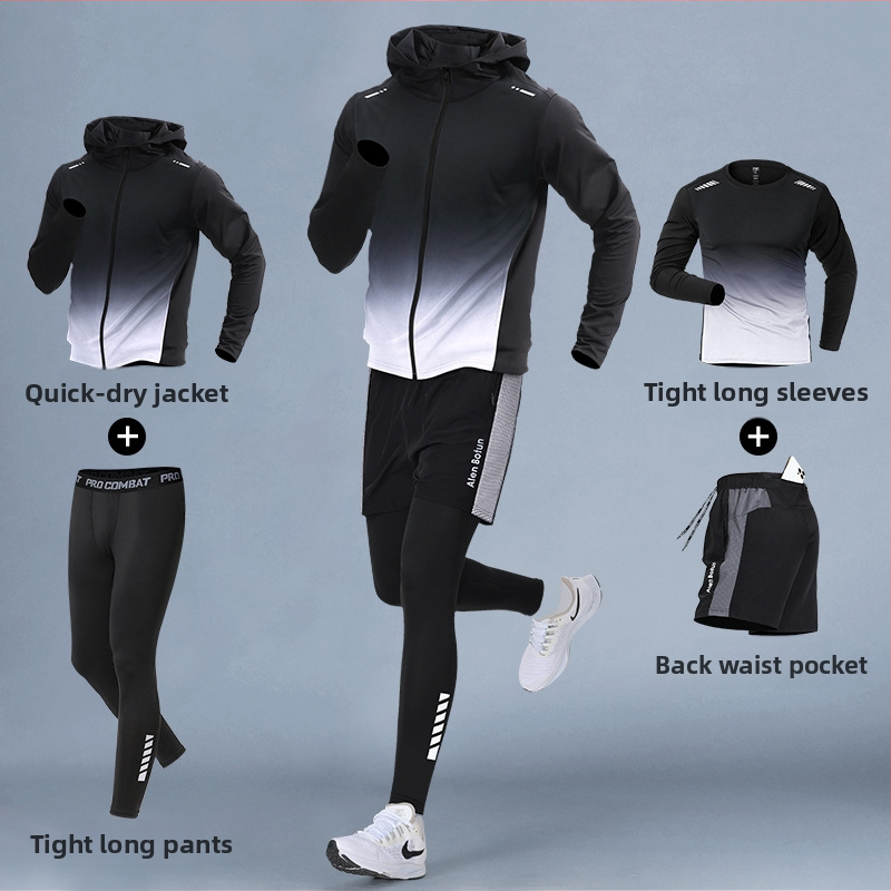 Set de alergare pentru bărbați, iarnă – top cu uscare rapidă și pantaloni lungi