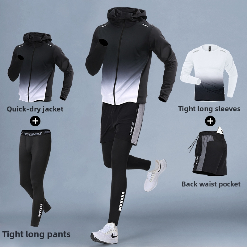 Set de alergare pentru bărbați, iarnă – top cu uscare rapidă și pantaloni lungi