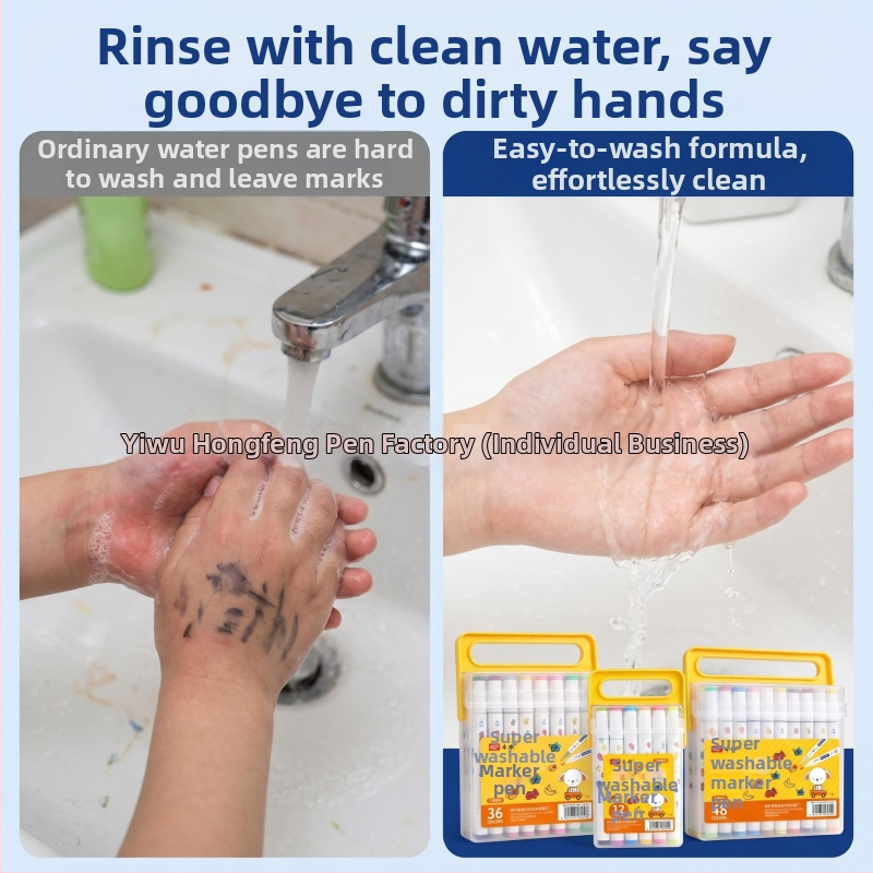 Dvojfarebné fixky Book Color Easy-Wash s trojuholníkovým telom, na vodnej báze, nerozpíjajúce sa a vrstviteľné, skladacie kresliace perá, šírka čiary 6 mm, sada 48 farieb