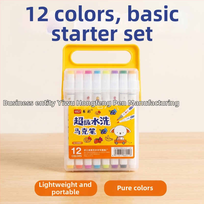 Dvojfarebné fixky Book Color Easy-Wash s trojuholníkovým telom, na vodnej báze, nerozpíjajúce sa a vrstviteľné, skladacie kresliace perá, šírka čiary 6 mm, sada 48 farieb