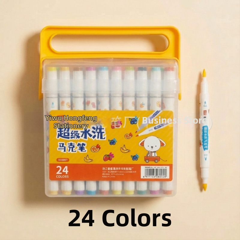 Dvojfarebné fixky Book Color Easy-Wash s trojuholníkovým telom, na vodnej báze, nerozpíjajúce sa a vrstviteľné, skladacie kresliace perá, šírka čiary 6 mm, sada 48 farieb