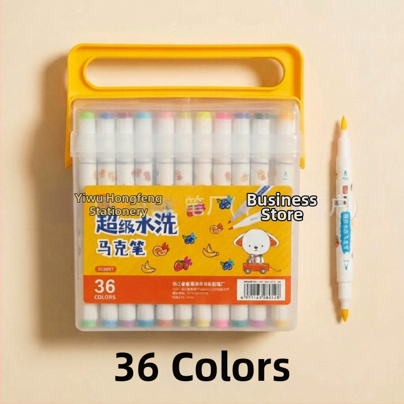 Dvojfarebné fixky Book Color Easy-Wash s trojuholníkovým telom, na vodnej báze, nerozpíjajúce sa a vrstviteľné, skladacie kresliace perá, šírka čiary 6 mm, sada 48 farieb