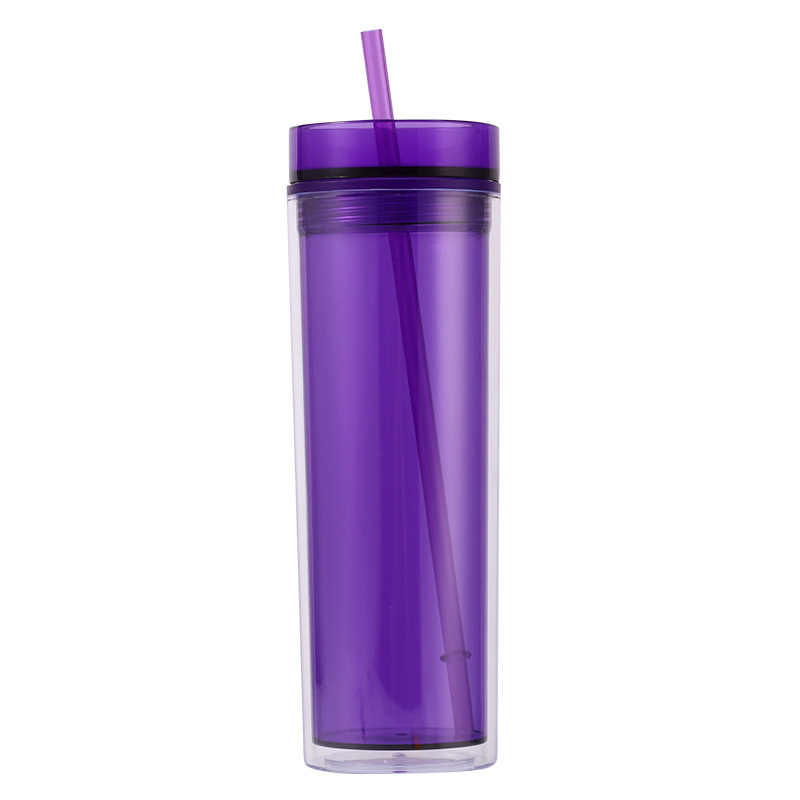 16 oz διπλού στρώματος διαφανές κύπελλο με καλαμάκι, πλαστικό ποτήρι μεγάλης χωρητικότητας για αυτοκίνητο и εξωτερικές δραστηριότητες