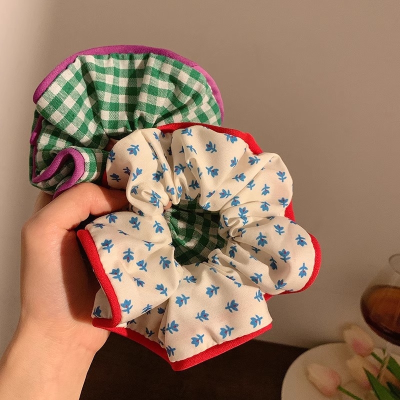 Λαστιχάκι μαλλιών σε Mori στυλ, πράσινο με μικρό floral μοτίβο, υψηλής ελαστικότητας, για γυναίκες