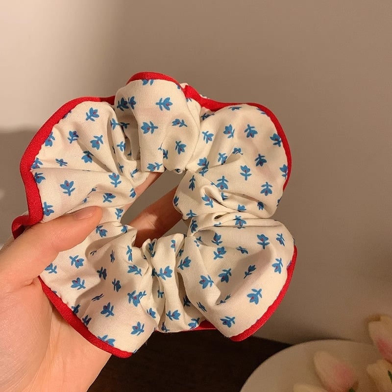 Λαστιχάκι μαλλιών σε Mori στυλ, πράσινο με μικρό floral μοτίβο, υψηλής ελαστικότητας, για γυναίκες
