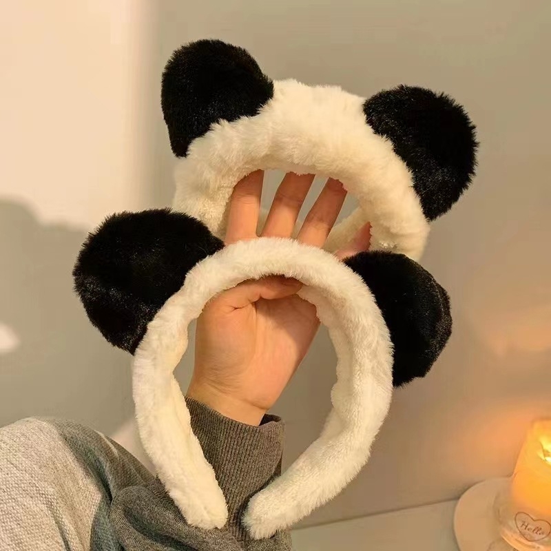 Λούτρινο Panda λαστιχάκι μαλλιών για γυναίκες – γλυκό αξεσουάρ προσώπου, φθινόπωρο/χειμώνα 2023