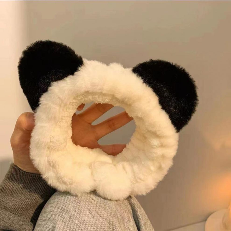 Λούτρινο Panda λαστιχάκι μαλλιών για γυναίκες – γλυκό αξεσουάρ προσώπου, φθινόπωρο/χειμώνα 2023