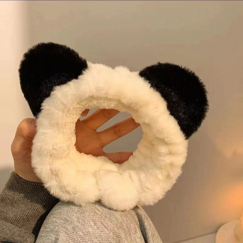Λούτρινο Panda λαστιχάκι μαλλιών για γυναίκες – γλυκό αξεσουάρ προσώπου, φθινόπωρο/χειμώνα 2023