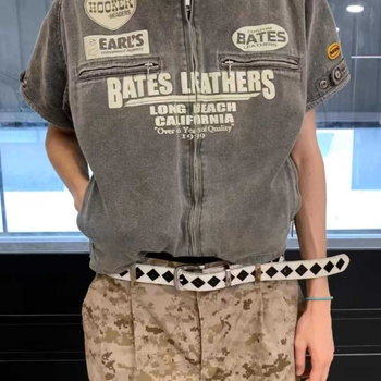 Stuy PU ζώνη με καρό μοτίβο, unisex, casual στυλ, αγκράφα με ακίδα, πλάτος 2–4 εκ.