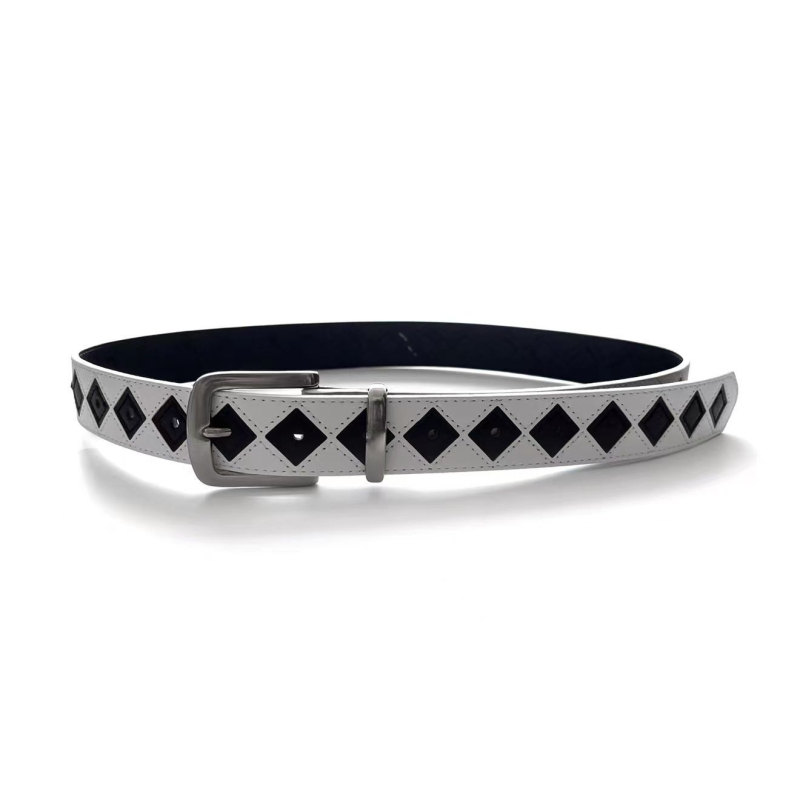 Stuy PU ζώνη με καρό μοτίβο, unisex, casual στυλ, αγκράφα με ακίδα, πλάτος 2–4 εκ.