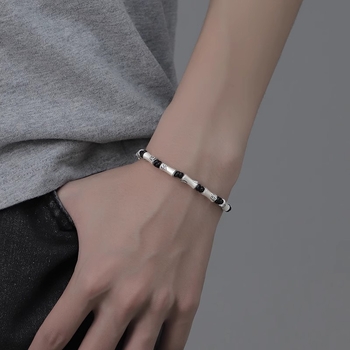 Brățară împletită din sârmă roșie cu segmente de bambus, pentru bărbați/unisex, stil chinezesc