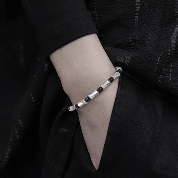 Brățară împletită din sârmă roșie cu segmente de bambus, pentru bărbați/unisex, stil chinezesc