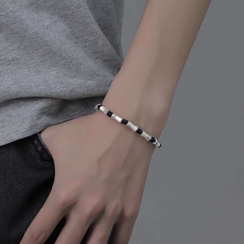 Brățară împletită din sârmă roșie cu segmente de bambus, pentru bărbați/unisex, stil chinezesc