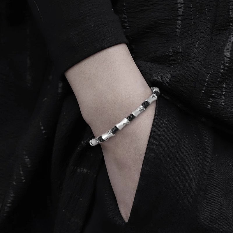 Brățară împletită din sârmă roșie cu segmente de bambus, pentru bărbați/unisex, stil chinezesc